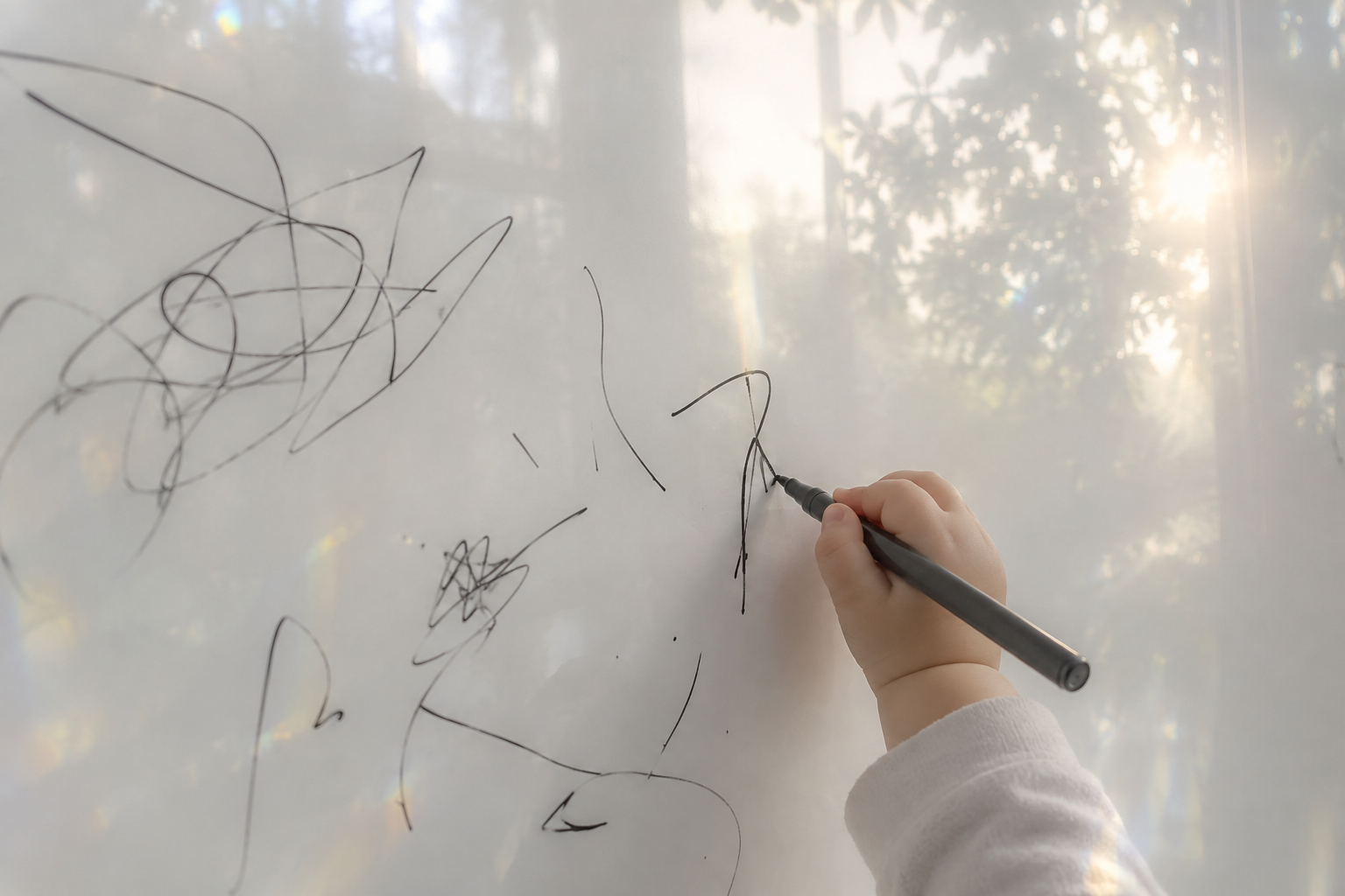 Generated concept image of a child’s hand drawing on a whiteboard.